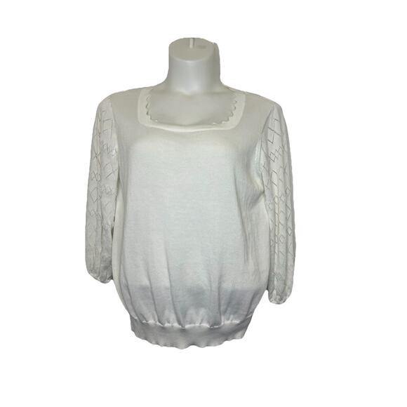 Liz Claiborne Women’s XXL Cream Colored Scalloped Neck Knit Sweater Fairy Isle - Picture 1 of 9